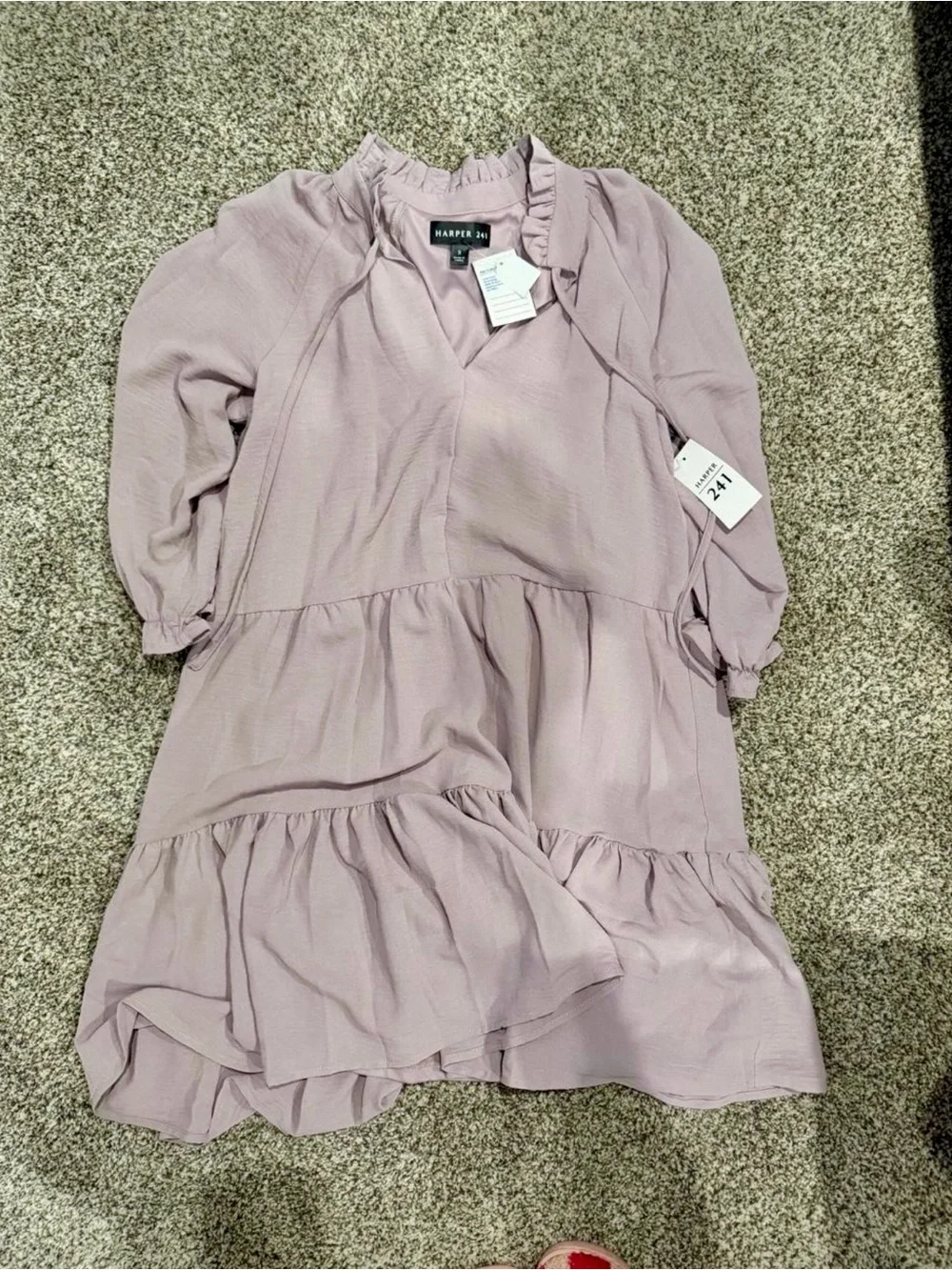Harper Mauve Ruffle Tiered V-Neck Dress